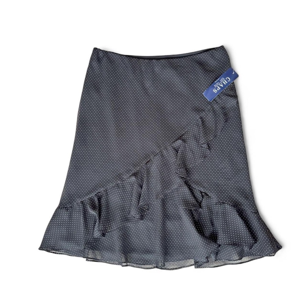 NWT Deadstock Chaps Black Polka Dot Flare Midi Skirt